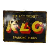 An enamel KLG Fit And Forget Sparking Plugs enamel single-sided sign, 50 x 37cm Some general