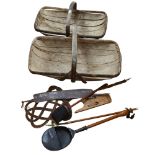 2 Vintage trugs, a carpet beater, boot jack etc