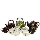 A Bargeware style teapot (spout A/F), Victorian teapots and various others (10)