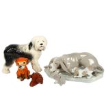 NAO hound and puppy, length 27cm, Coopercraft Old English Sheepdog, and 3 other dogs