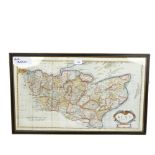 Antique map of Kent by Robert Morden, framed, height 41cm overall