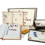 3 various stamp albums, including The Meteor (fairly empty), The Strand Stamp Book, loose stamps etc