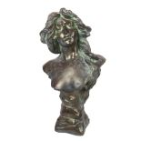 A verdigris terracotta bust of a woman, Art Nouveau style, height 47cm