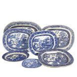 8 various 19th century blue and white meat plates and serving plates