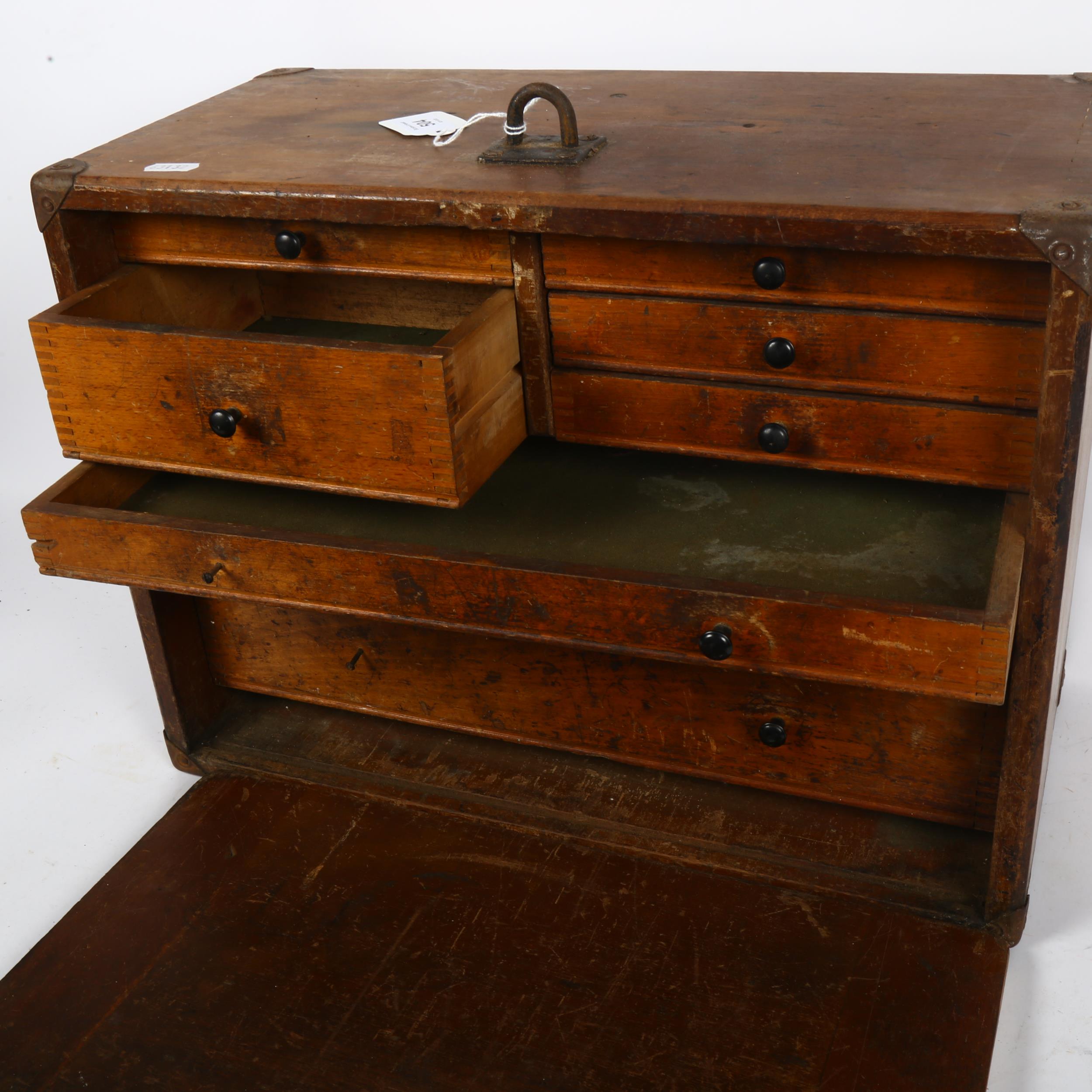 A Vintage oak engineer's cabinet with drawer-fitted interior, empty, 46cm across - Image 2 of 2