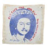 A Vintage framed Sex Pistols God Save The Queen handkerchief, 55cm x 45cm including frame