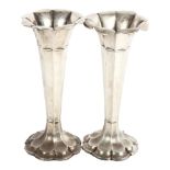 A pair of George V silver vases of tapered form, hallmarks for Chester 1910, height 18cm