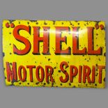 A large Vintage enamel sign, "Shell" Motor Spirit, Bruton Palmers Green London, width 183cm,