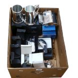 A quantity of modern pewter tankards, hip flasks etc