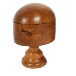 A Vintage milliner's turned yew wood hat block on stand, height 26cm
