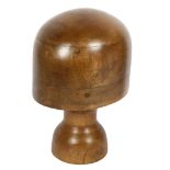 A milliner's turned wood hat block on stand, height 27cm