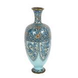 A Chinese blue ground cloisonne baluster vase, height 25cm