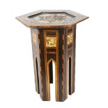 A small Anglo-Moorish hexagonal occasional table, with inlaid mother-of-pearl marquetry, 34cm