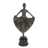 A cast-bronze figure, study of an Art Deco style dancer on turned marble plinth, height 54cm Nice