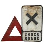 A M Weeks & Sons Ltd Maidstone cast-iron crossroads sign, and a triangular warning sign (2)