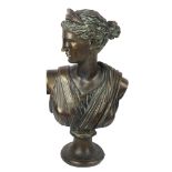 A verdigris terracotta bust of Diana, height 52cm