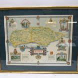 The Royal Sussex Regiment, a coloured map of Sussex produced for the Women's Land Army Benevolent
