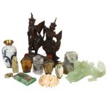 A carved jade dragon and pendant, snuff bottle, cloisonne vase etc