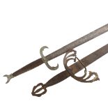 A pair of replica swords, longest 102cm