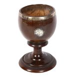 A Victorian silver-mounted coconut goblet on turned foot, height 14.5cm