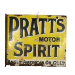 A Pratt's Motor Spirit, Anglo-American Oil Company Ltd flanged double-sided enamel sign, 53 x 46cm