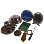 A group of silver plated ware, to include silver plated copper chamber stick, muffin dish and cover,