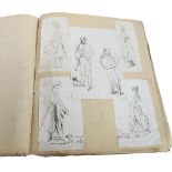 A Victorian scrapbook with various hunting scene sketches etc