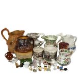A collection of Victorian and later jugs, including stoneware, a Bacandian? design, hunting scene