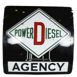 A Vintage enamel sign, Power Diesel Agency, 89 x 89cm General condition is good, to the top right-