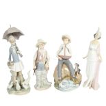 Lladro Talk of the Town, Lladro girl with umbrella and ducks, Lladro boy with sailing boat and