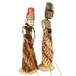 2 Thai Balinese puppets on stand, tallest 75cm