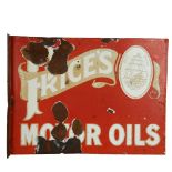 A Price's Motor Oils Bruton by Palmers Green double-sided flanged enamel sign, 61 x 46cm There are