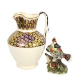 A Victorian Copeland wash jug, with floral decoration finished in gold, 31.5cm, and a bird and snail