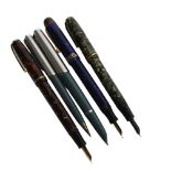 A Parker 51 fountain pen and ballpoint set, and 3 other Vintage fountain pens