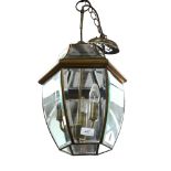 An Antique style brass-framed and bevel-edge hanging lantern, overall length approx. 80cm