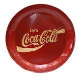 A modern painted aluminium circular tray, embossed Coca Cola, diameter 53cm