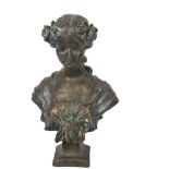 A verdigris terracotta bust of a Roman female, height 46cm