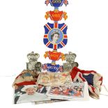 An Elizabeth II folding banner God Save Our Queen, a 1937 Coronation panel, 2 Union Jacks etc