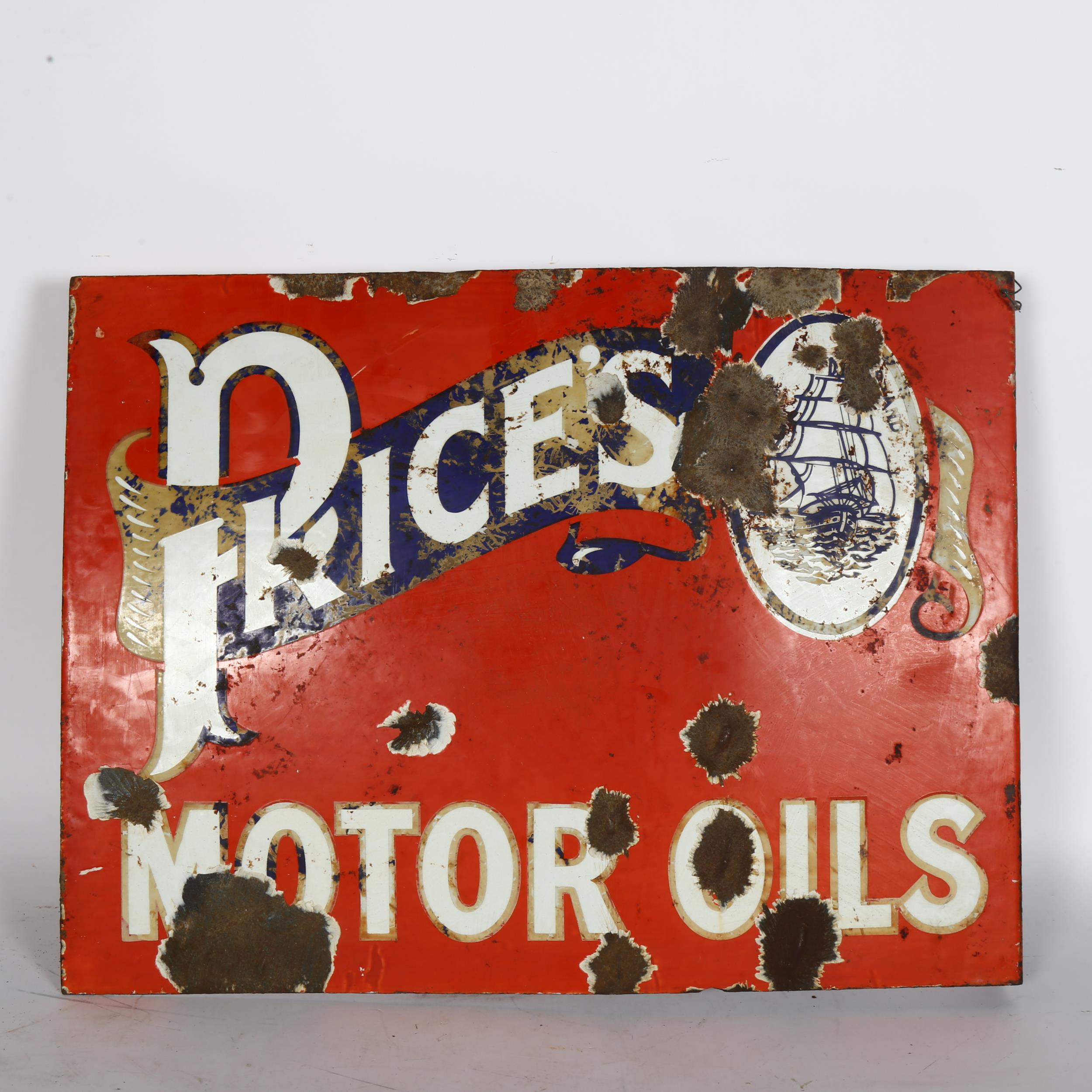 A Price's Motor Oils Bruton by Palmers Green double-sided flanged enamel sign, 61 x 46cm There are - Image 2 of 2