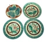 A group of Victorian Antique Majolica plates and bowls, with grapevine decoration and design,