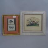 A Chinese watercolour on rice paper, exotic birds and flowers, 13cm x 18cm, and 2 smaller Chinese