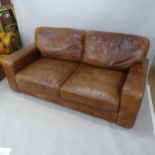 A contemporary brown leather 3 seater sofa, 200 x 90 x 110cm.