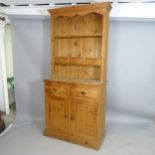 A modern pine 2-section dresser, with fitted drawers and cupboards under, 91 x 198 x 43cm