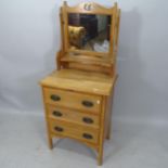 A Victorian satinwood dressing chest, with raised mirror-back and 3 long drawers, 61 x 139 x 44cm
