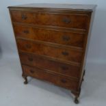 An Antique mahogany and burr-walnut veneered chest of 5 long drawers, on cabriole legs, 87 x 114 x
