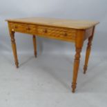 An early 20th century mahogany side table, with 2 fitted drawers on turned legs, 107 x 73 x 53cm