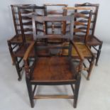 5 similar 18th century ash ladder-back side chairs, and an 18th century armchair (6)