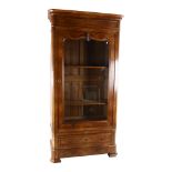 A 19th century Continental walnut cabinet, with shaped glazed panelled door and drawer below,