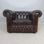 An Antique brown leather button-back upholstered Chesterfield Club chair, 106 x 70 x 92cm