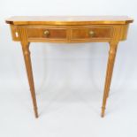 A Continental style walnut console table, with 2 frieze drawers, 80cm x 73cm x 38cm